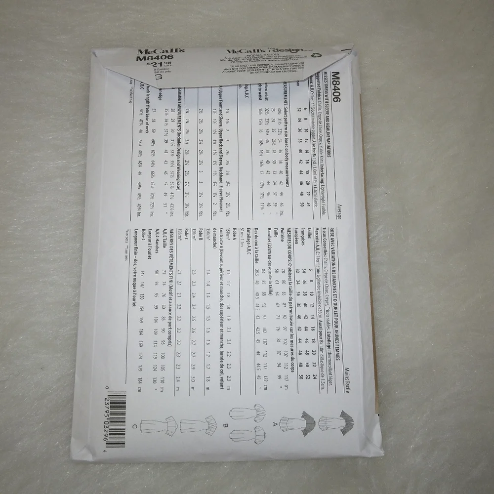 McCall's M8406 Misses dress with sleeve and hemline variations sz 16-24